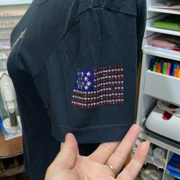 SUPER Cute Bling Patriotic Women’s T-shirt , Salute, American flag, 2 stripes​ - Picture 3 of 7